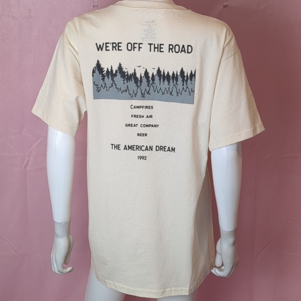 Nasty Gal We're Off the Road Short Sleeve Graphic Tee in Sand size Medium